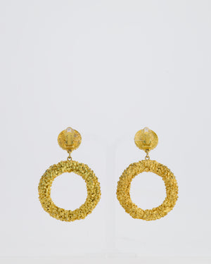 *SUPER RARE* Chanel 93C Lava Collection Gold Hoop Clip On Earrings with CC Logo Detail