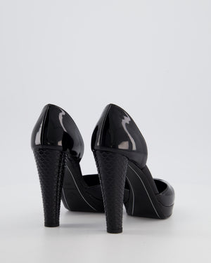 Chanel D'Orsay Black Patent Leather Platform Pumps with Sculpted Heels details Size 36.5 EU