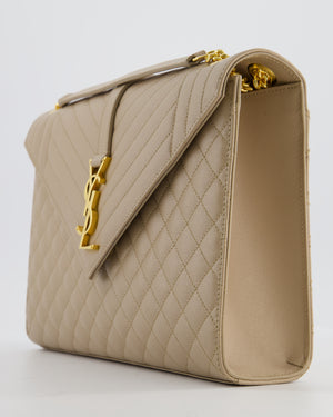 Saint Laurent Beige Cassandra Shoulder Bag in Grained Calfskin Leather With Gold Hardware