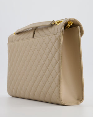 Saint Laurent Beige Cassandra Shoulder Bag in Grained Calfskin Leather With Gold Hardware