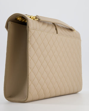 Saint Laurent Beige Cassandra Shoulder Bag in Grained Calfskin Leather With Gold Hardware