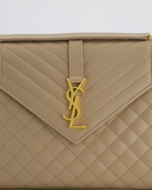 Saint Laurent Beige Cassandra Shoulder Bag in Grained Calfskin Leather With Gold Hardware