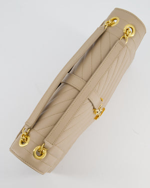 Saint Laurent Beige Cassandra Shoulder Bag in Grained Calfskin Leather With Gold Hardware