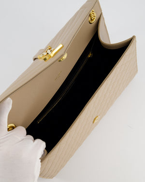 Saint Laurent Beige Cassandra Shoulder Bag in Grained Calfskin Leather With Gold Hardware