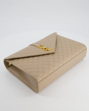 Saint Laurent Beige Cassandra Shoulder Bag in Grained Calfskin Leather With Gold Hardware