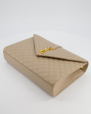 Saint Laurent Beige Cassandra Shoulder Bag in Grained Calfskin Leather With Gold Hardware