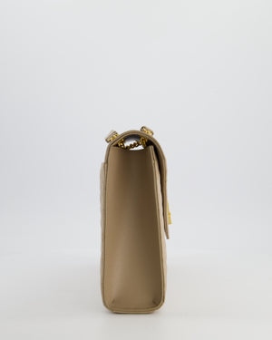 Saint Laurent Beige Cassandra Shoulder Bag in Grained Calfskin Leather With Gold Hardware