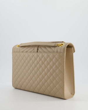 Saint Laurent Beige Cassandra Shoulder Bag in Grained Calfskin Leather With Gold Hardware