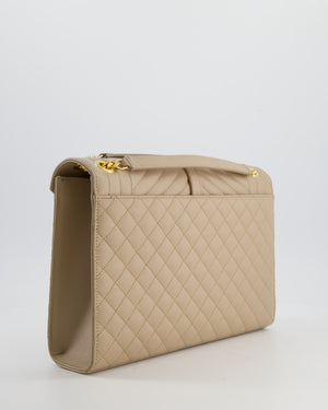 Saint Laurent Beige Cassandra Shoulder Bag in Grained Calfskin Leather With Gold Hardware
