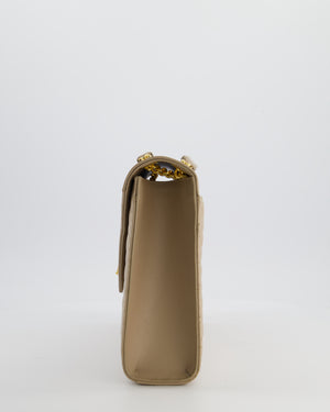 Saint Laurent Beige Cassandra Shoulder Bag in Grained Calfskin Leather With Gold Hardware