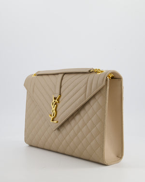Saint Laurent Beige Cassandra Shoulder Bag in Grained Calfskin Leather With Gold Hardware