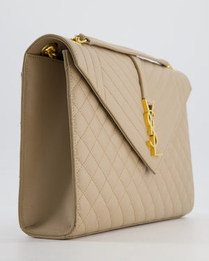 Saint Laurent Beige Cassandra Shoulder Bag in Grained Calfskin Leather With Gold Hardware