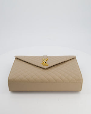 Saint Laurent Beige Cassandra Shoulder Bag in Grained Calfskin Leather With Gold Hardware