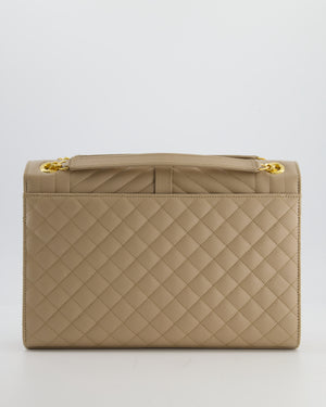 Saint Laurent Beige Cassandra Shoulder Bag in Grained Calfskin Leather With Gold Hardware