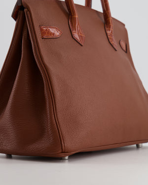 Hermès Birkin 30 Touch Bag in Miel Chèvre Mysore and Crocodile Niloticus Leather with Palladium Hardware