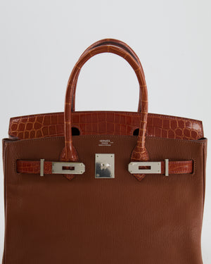 Hermès Birkin 30 Touch Bag in Miel Chèvre Mysore and Crocodile Niloticus Leather with Palladium Hardware