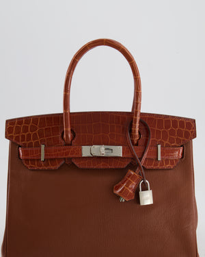Hermès Birkin 30 Touch Bag in Miel Chèvre Mysore and Crocodile Niloticus Leather with Palladium Hardware