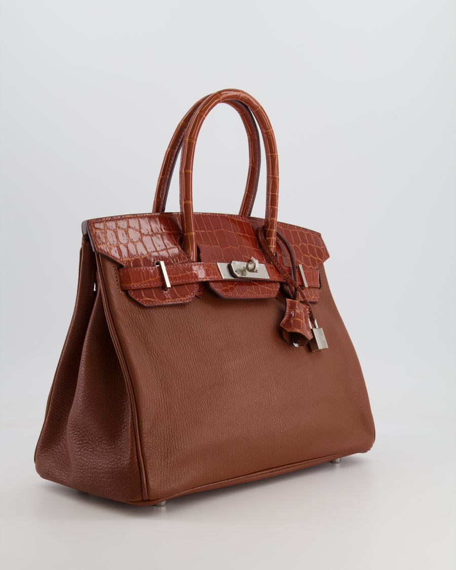Hermès Birkin 30 Touch Bag in Miel Chèvre Mysore and Crocodile Niloticus Leather with Palladium Hardware