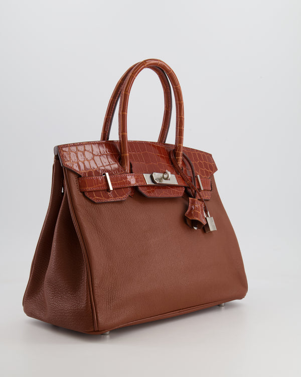 Hermès Birkin 30 Touch Bag in Miel Chèvre Mysore and Crocodile Niloticus Leather with Palladium Hardware