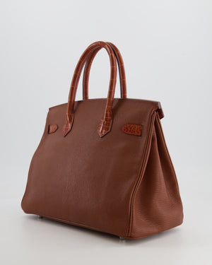 Hermès Birkin 30 Touch Bag in Miel Chèvre Mysore and Crocodile Niloticus Leather with Palladium Hardware