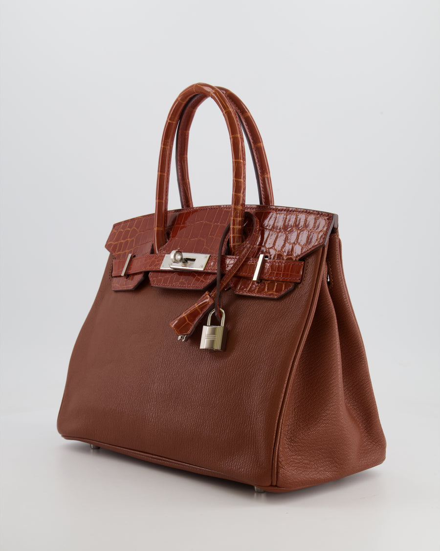 Hermès Birkin 30 Touch Bag in Miel Chèvre Mysore and Crocodile Niloticus Leather with Palladium Hardware