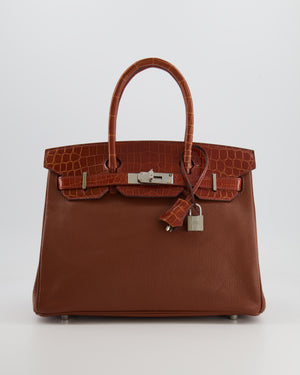 Hermès Birkin 30 Touch Bag in Miel Chèvre Mysore and Crocodile Niloticus Leather with Palladium Hardware