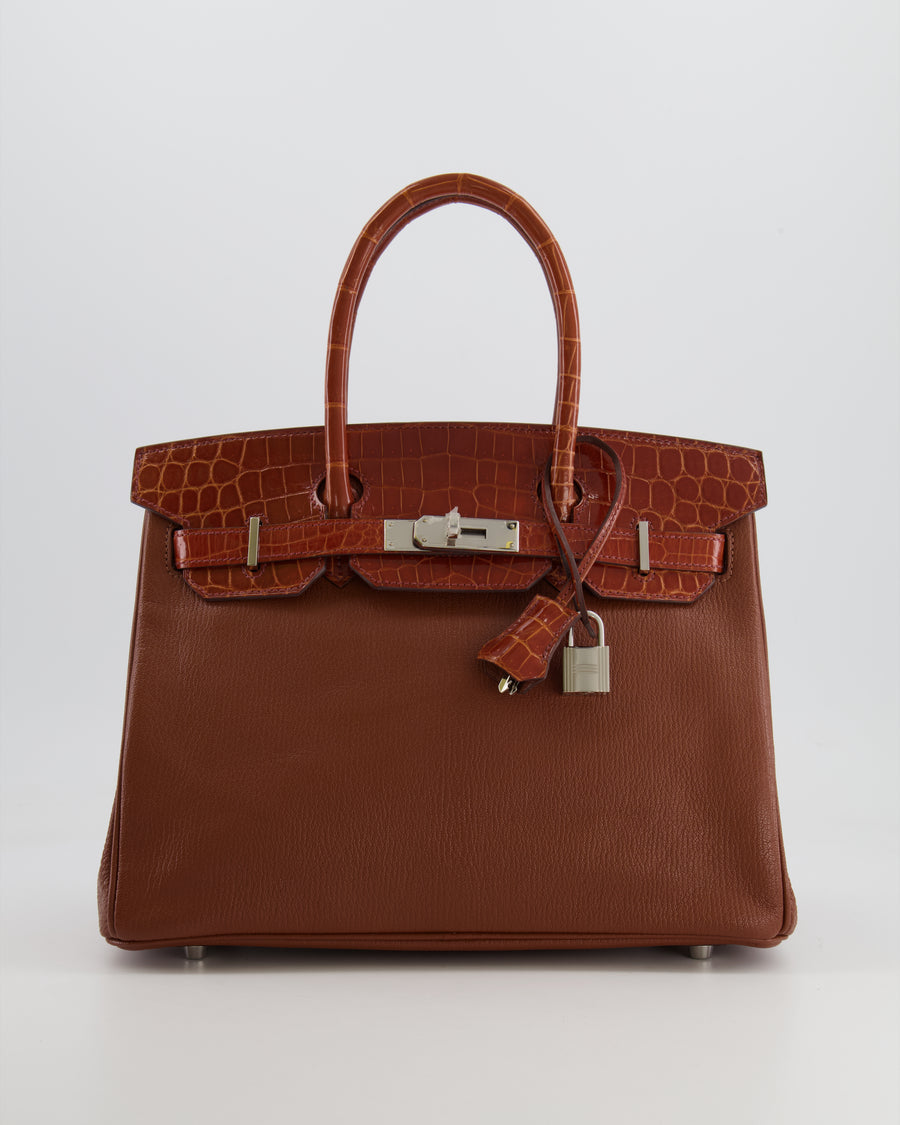 Hermès Birkin 30 Touch Bag in Miel Chèvre Mysore and Crocodile Niloticus Leather with Palladium Hardware