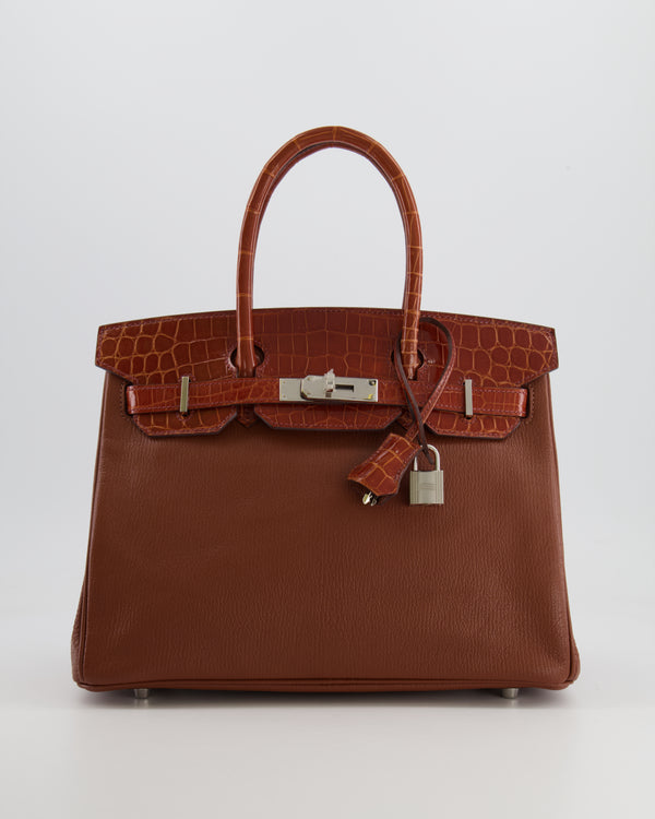 Hermès Birkin 30 Touch Bag in Miel Chèvre Mysore and Crocodile Niloticus Leather with Palladium Hardware