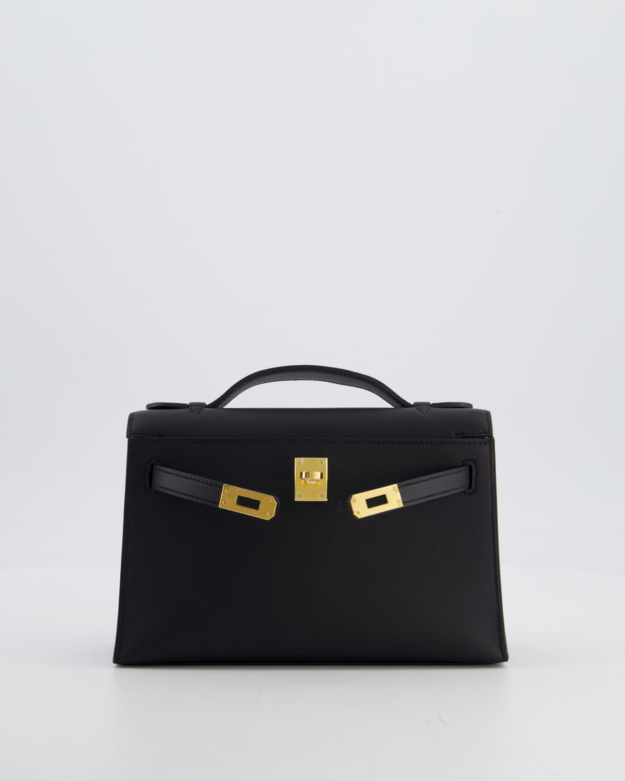 *SUPER RARE* Hermès Kelly Pochette Bag in Noir Swift Leather with Gold Hardware