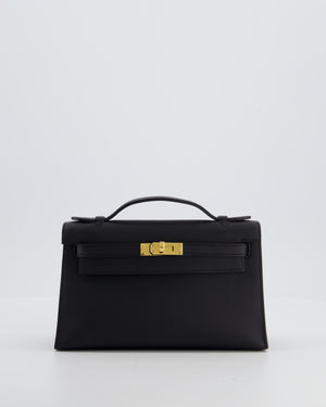 *SUPER RARE* Hermès Kelly Pochette Bag in Noir Swift Leather with Gold Hardware