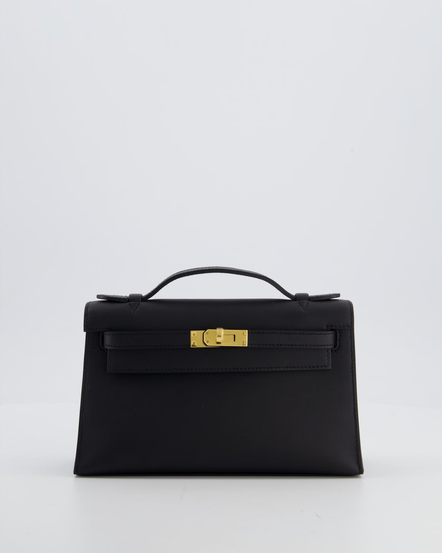 *SUPER RARE* Hermès Kelly Pochette Bag in Noir Swift Leather with Gold Hardware