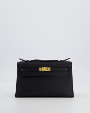 *SUPER RARE* Hermès Kelly Pochette Bag in Noir Swift Leather with Gold Hardware