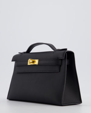 *SUPER RARE* Hermès Kelly Pochette Bag in Noir Swift Leather with Gold Hardware
