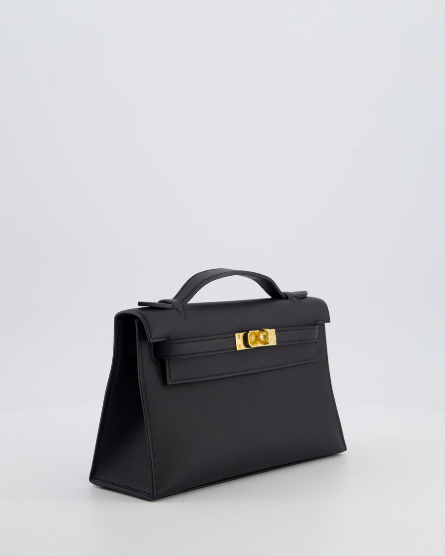 *SUPER RARE* Hermès Kelly Pochette Bag in Noir Swift Leather with Gold Hardware