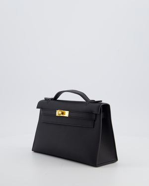 *SUPER RARE* Hermès Kelly Pochette Bag in Noir Swift Leather with Gold Hardware