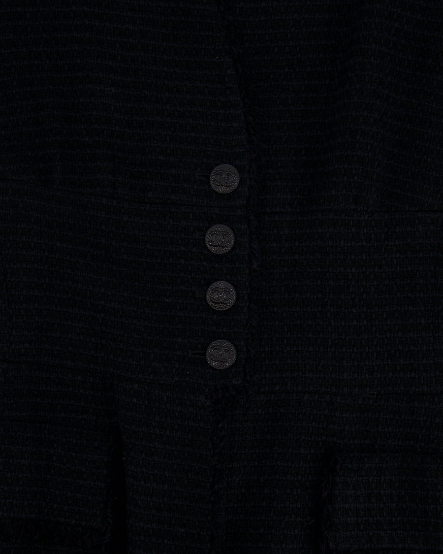 Chanel 09P Black Tweed Jacket with Black CC Logo Buttons Size FR 38 (UK 10)