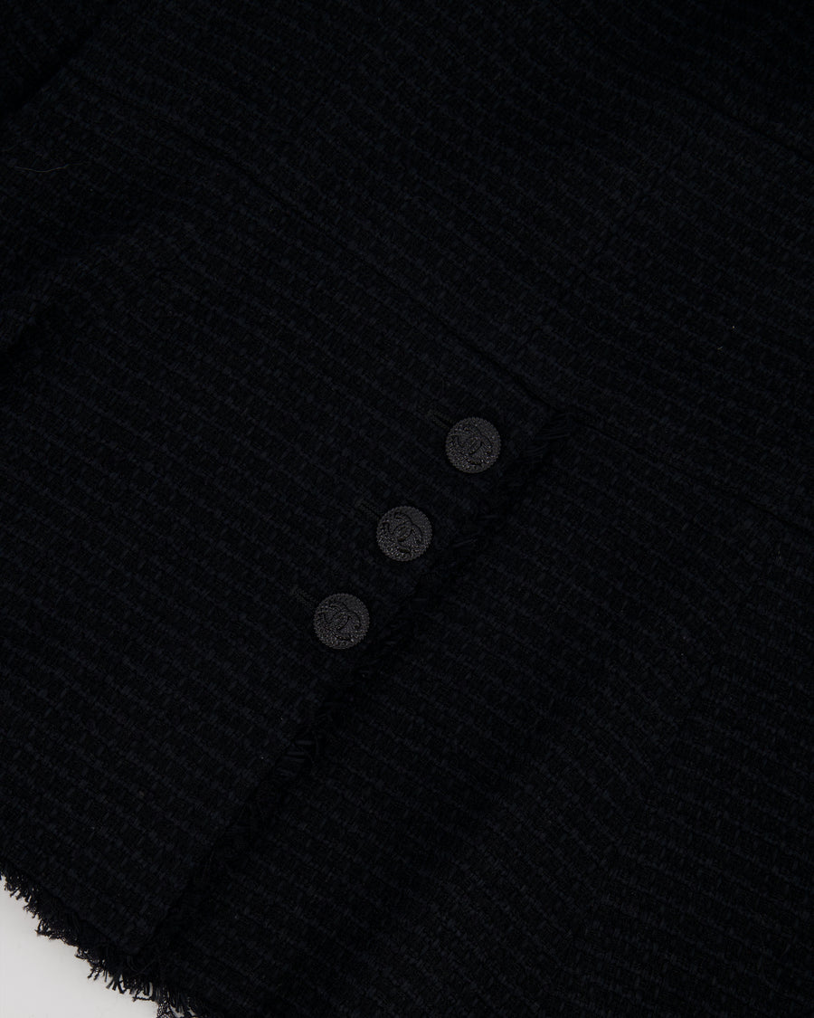 Chanel 09P Black Tweed Jacket with Black CC Logo Buttons Size FR 38 (UK 10)
