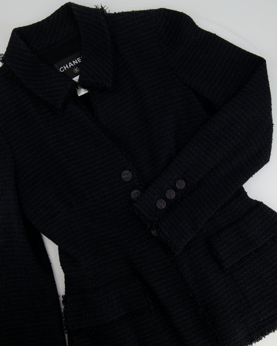 Chanel 09P Black Tweed Jacket with Black CC Logo Buttons Size FR 38 (UK 10)