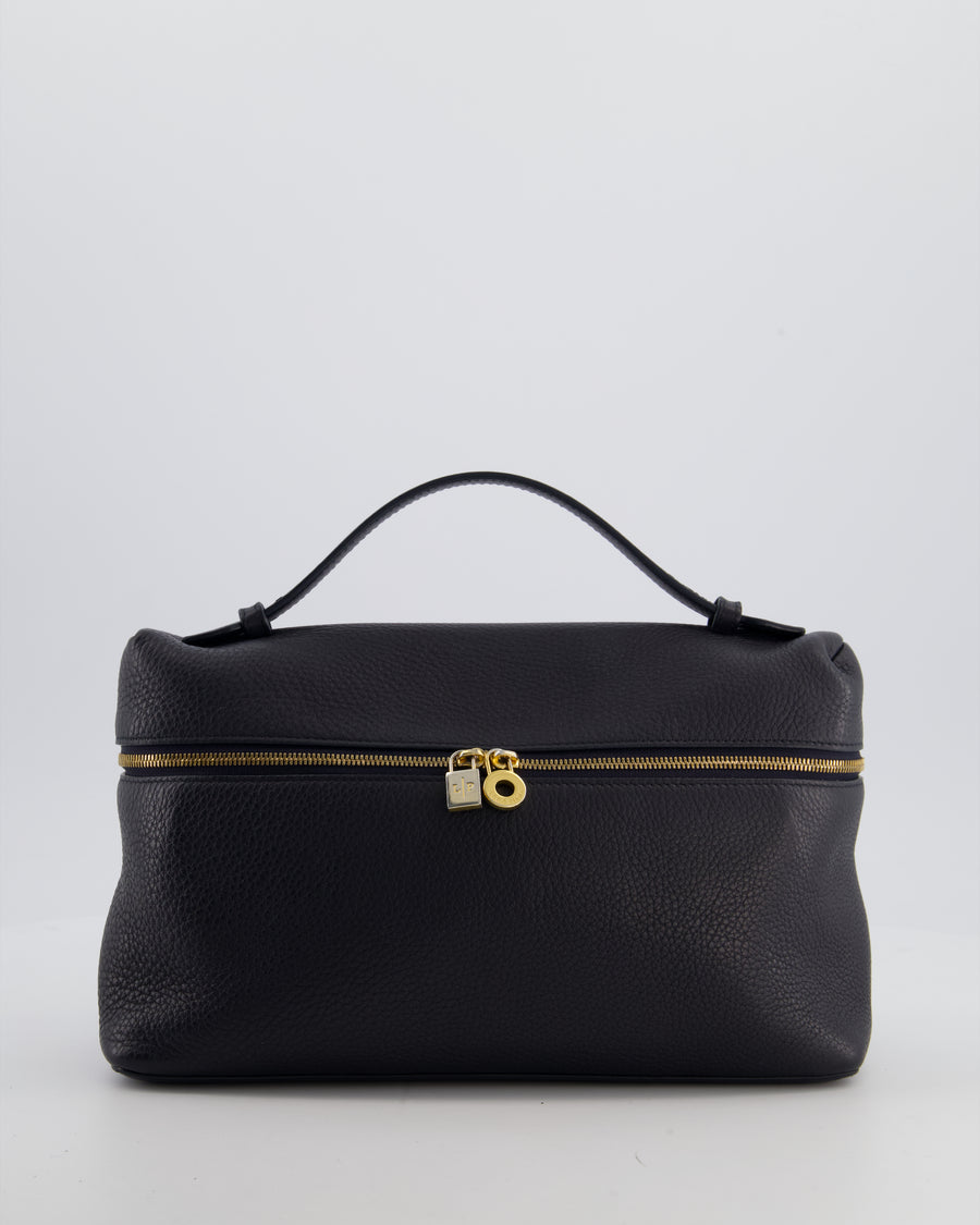 *FIRE PRICE* Loro Piana Extra Pocket L27 Bag in Navy Grained Calfskin Leather with Gold Hardware