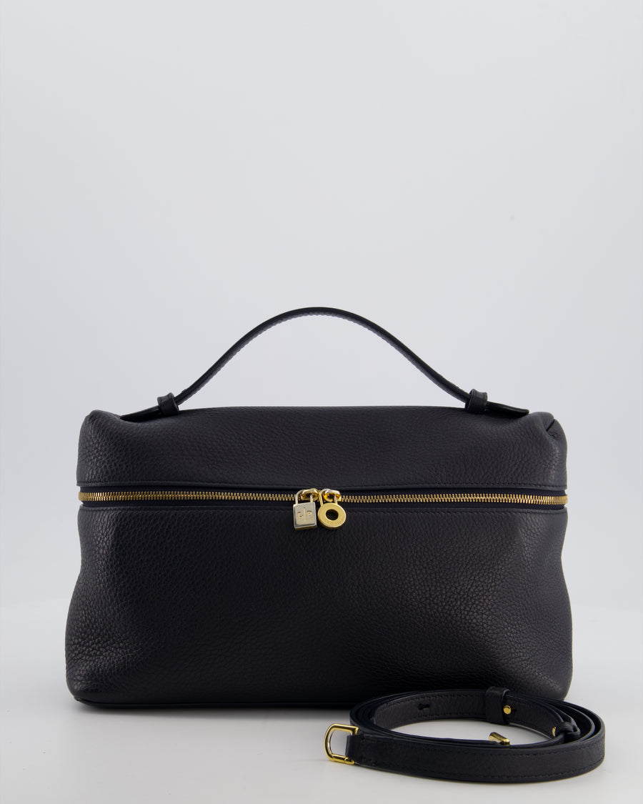 *FIRE PRICE* Loro Piana Extra Pocket L27 Bag in Navy Grained Calfskin Leather with Gold Hardware