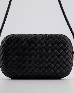 Bottega Veneta Black Knot On Strap Clutch Bag in Black Intrecciato Leather with Gold Hardware