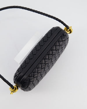 Bottega Veneta Black Knot On Strap Clutch Bag in Black Intrecciato Leather with Gold Hardware
