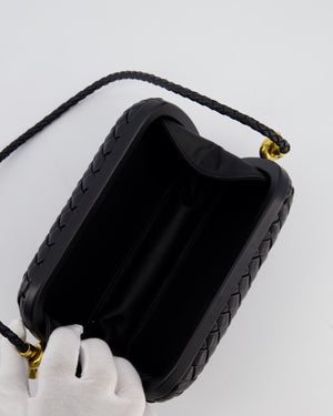 Bottega Veneta Black Knot On Strap Clutch Bag in Black Intrecciato Leather with Gold Hardware