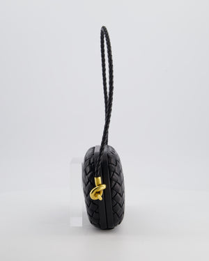 Bottega Veneta Black Knot On Strap Clutch Bag in Black Intrecciato Leather with Gold Hardware