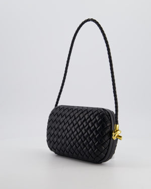 Bottega Veneta Black Knot On Strap Clutch Bag in Black Intrecciato Leather with Gold Hardware