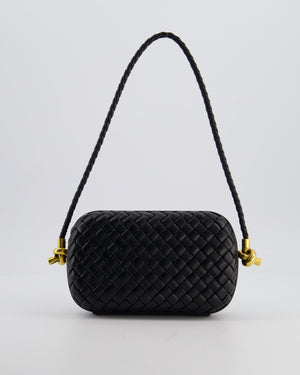 Bottega Veneta Black Knot On Strap Clutch Bag in Black Intrecciato Leather with Gold Hardware