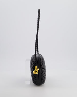 Bottega Veneta Black Knot On Strap Clutch Bag in Black Intrecciato Leather with Gold Hardware