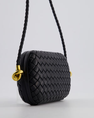 Bottega Veneta Black Knot On Strap Clutch Bag in Black Intrecciato Leather with Gold Hardware
