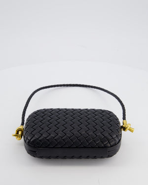 Bottega Veneta Black Knot On Strap Clutch Bag in Black Intrecciato Leather with Gold Hardware