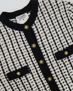 Chanel Spring 1997 Black and White Cardigan with Gold and Transparent CC Buttons Detail Size FR 38 (UK 10)
